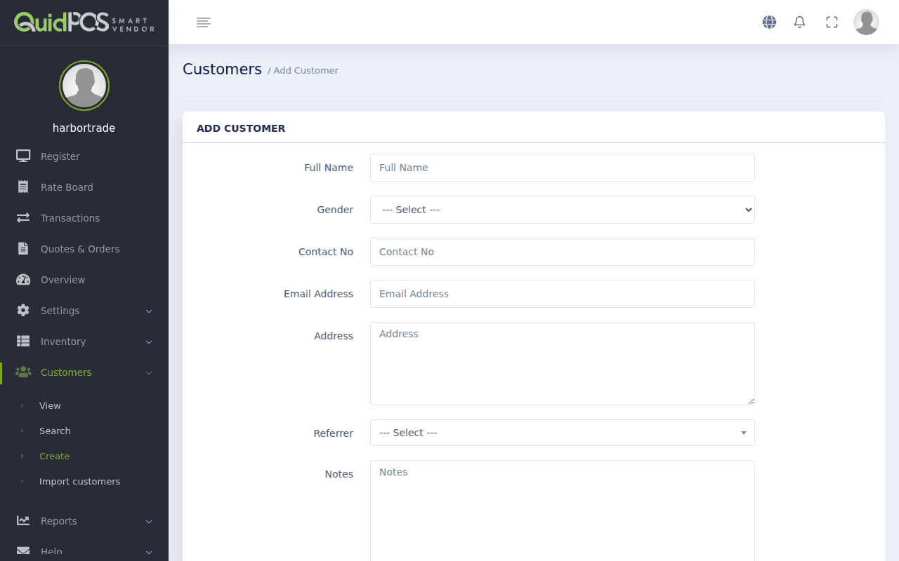 The Add Customer form