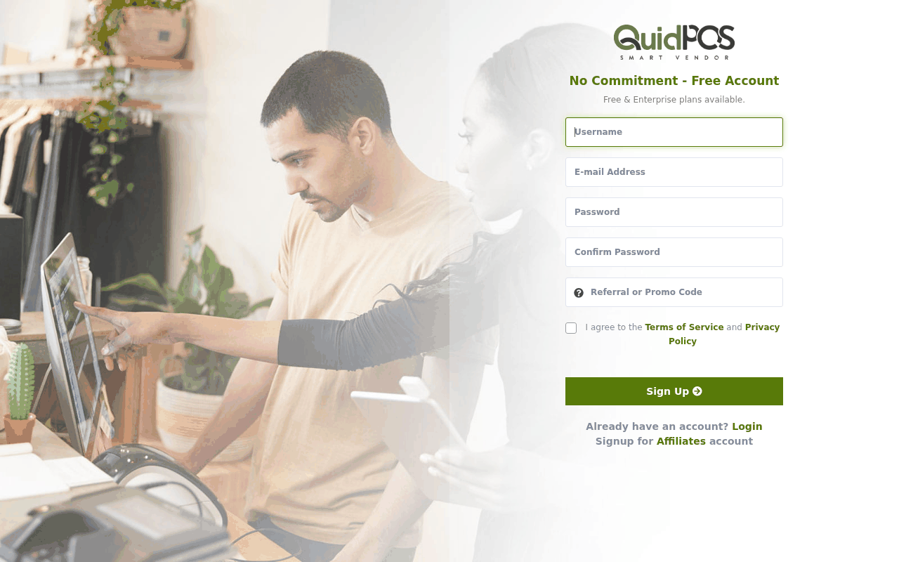 The sign-up page with username, email and password boxes