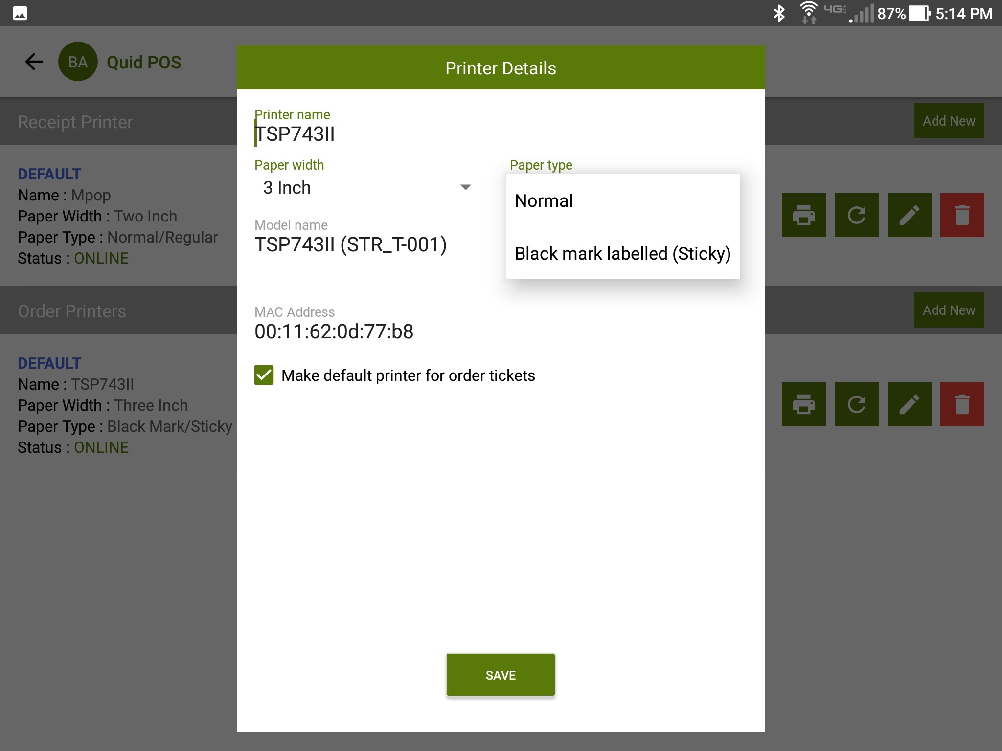 Quid POS mobile app: Order Printer Setup